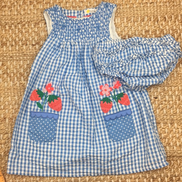 Baby Boden Other - Baby Boden Blue Gingham Appliqué Smock Dress Q